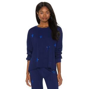 Michael Lauren Star Foil Travis Crop Pullover Color: Deep Blue  Size SMALL
